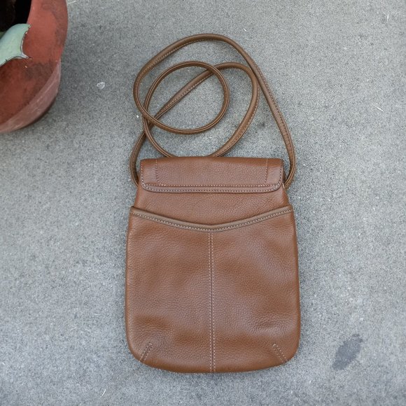 Leather Crossbody Shoulder Bag/Purse Cognac Tan Brown Chestnut Dark Camel 90s70s - Picture 15 of 16